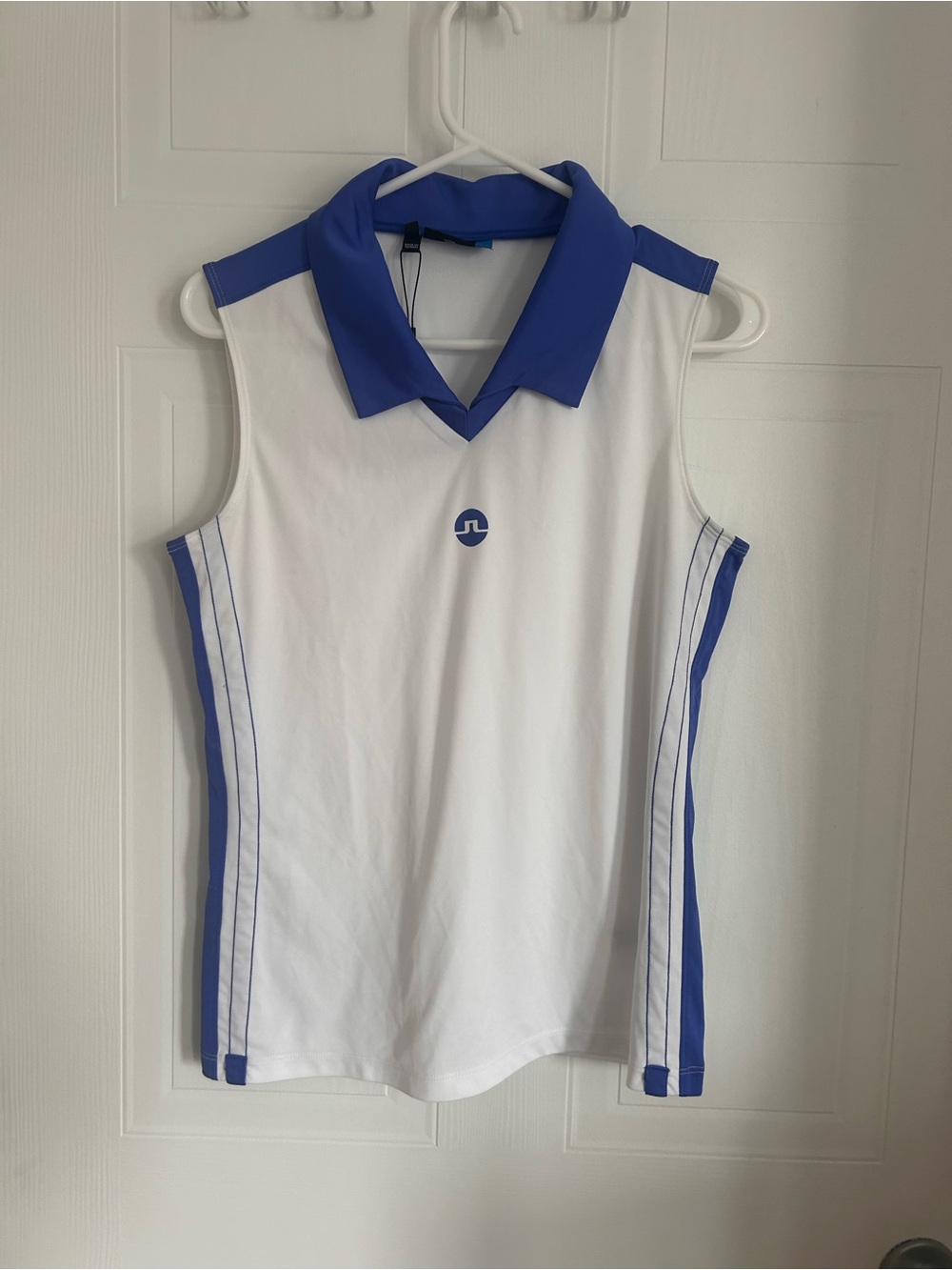 J.Lindeberg White Sleeveless Polo Tank with Royal Blue Trim